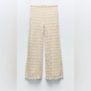 Zara Crochet Pants Cream Wide Leg Size Large Boho Festival Beach Summer